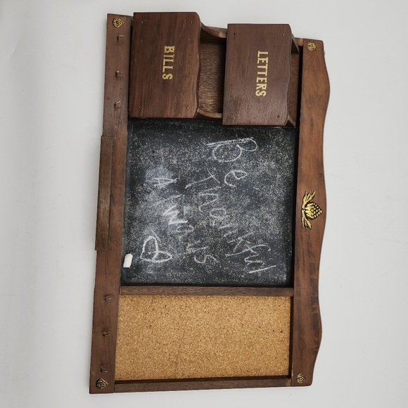 Vintage wall mounted Wood Message Board Blackboard Cork Board hooks Mail kitchen - Picture 2 of 11